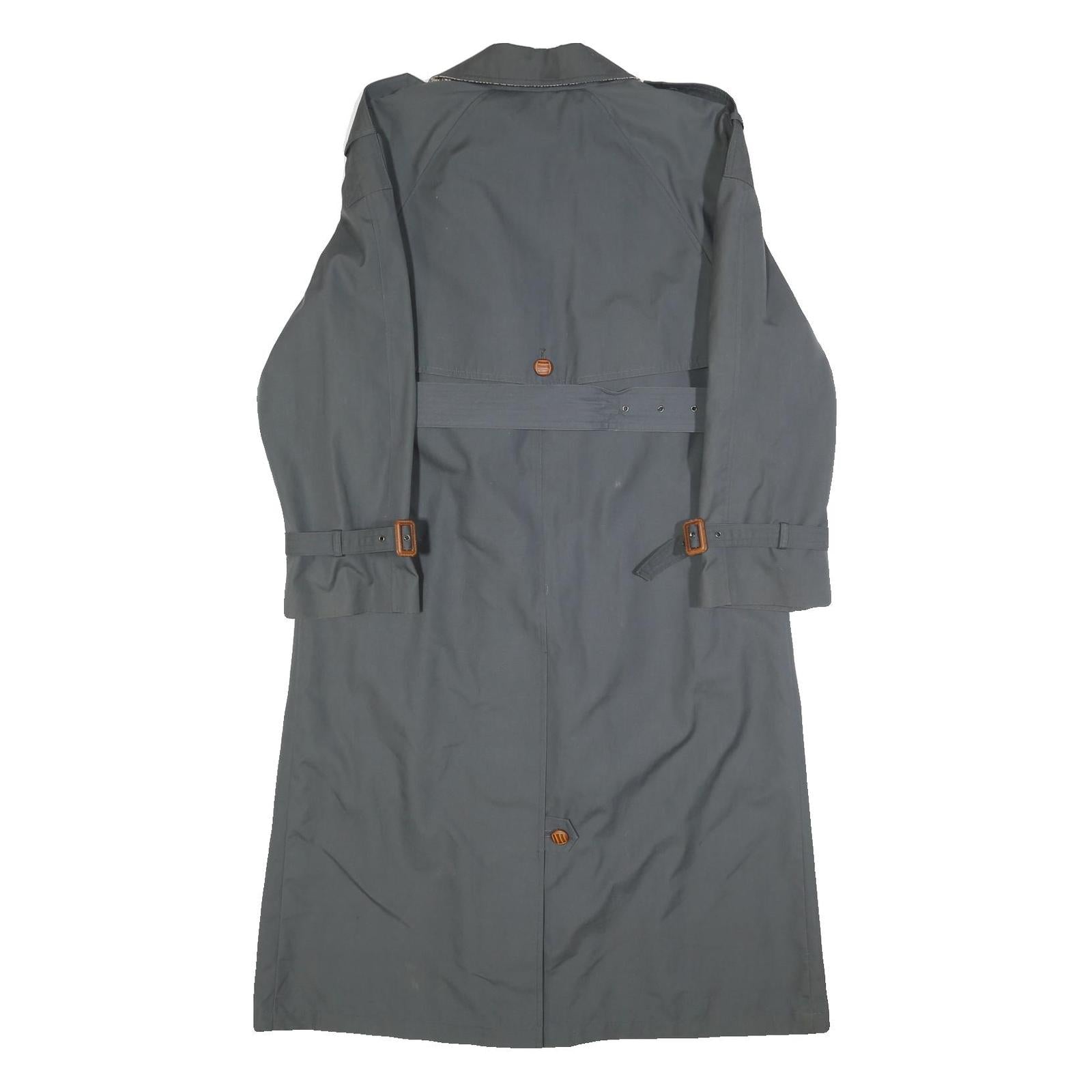 ENSIGN Womens Grey Button Jacket S Cotton Classic Trench Belted Long Sleeve