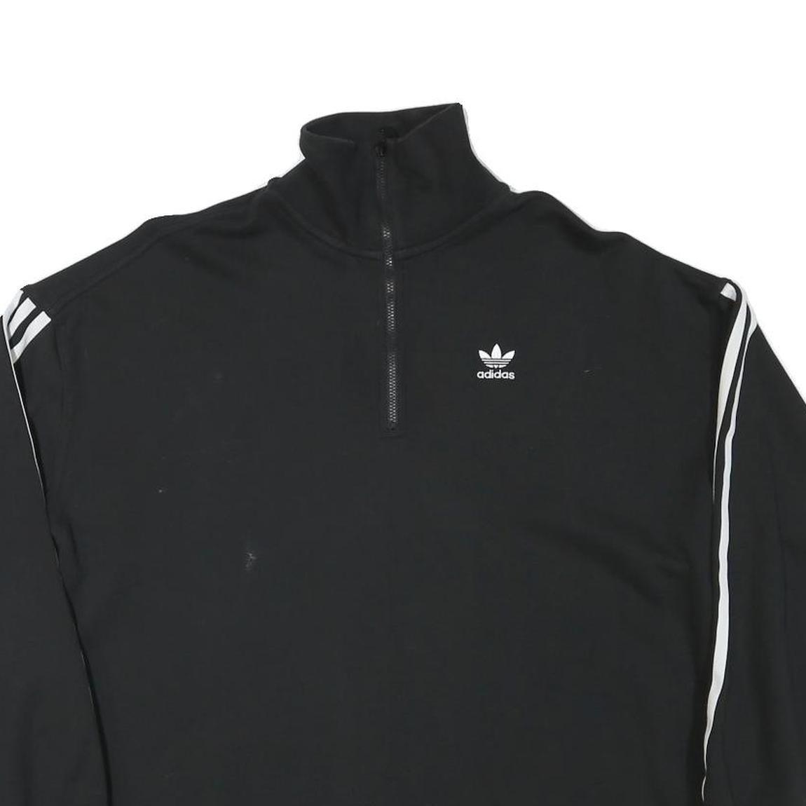 ADIDAS Womens Black 1/4 Zip Sweatshirt S Classic Trefoil Logo Track Top