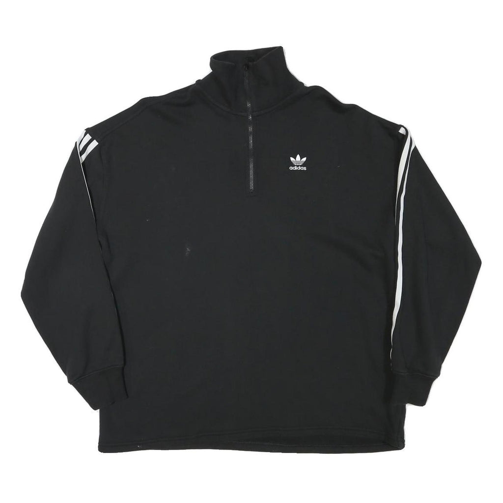 ADIDAS Womens Black 1/4 Zip Sweatshirt S Classic Trefoil Logo Track Top