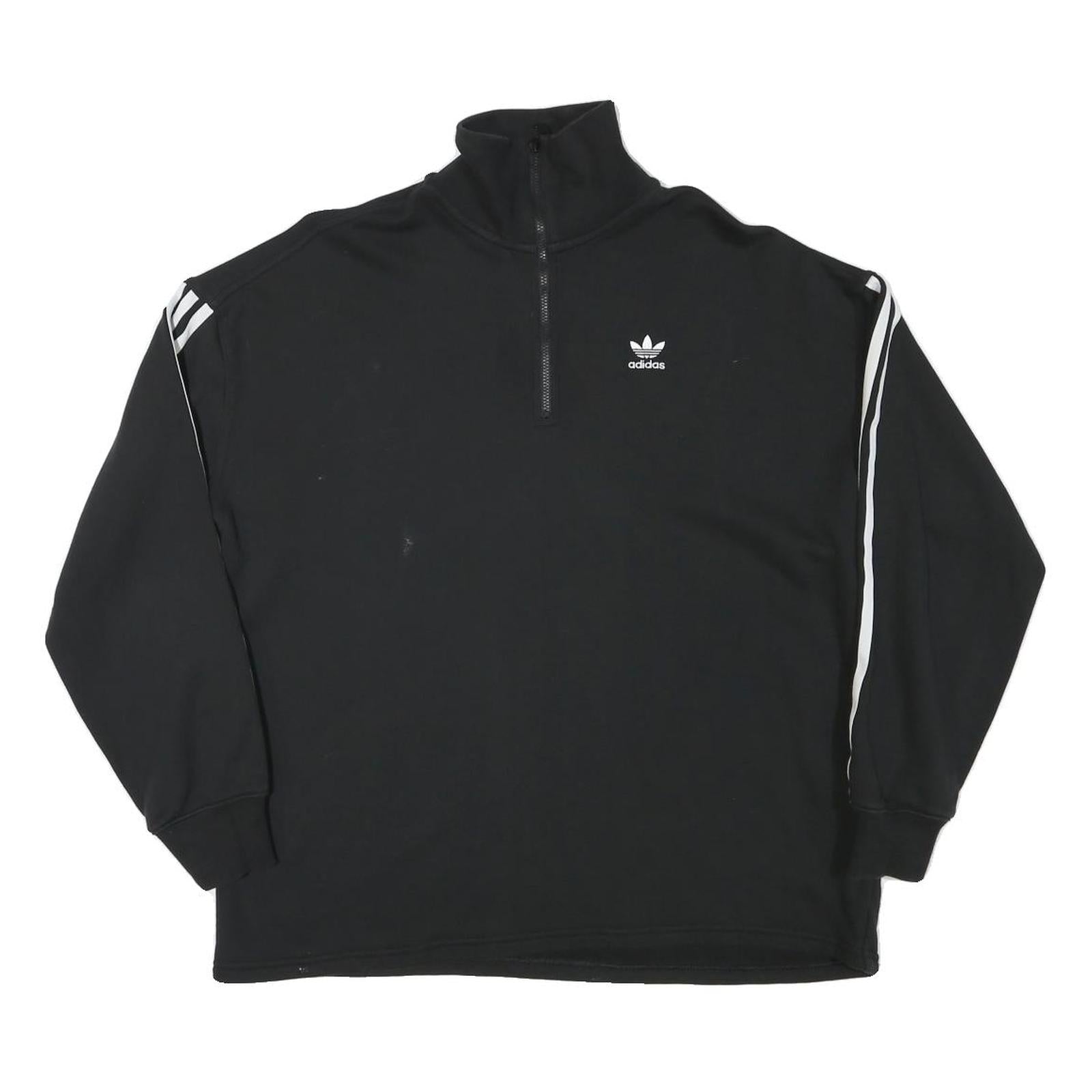ADIDAS Womens Black 1/4 Zip Sweatshirt S Classic Trefoil Logo Track Top