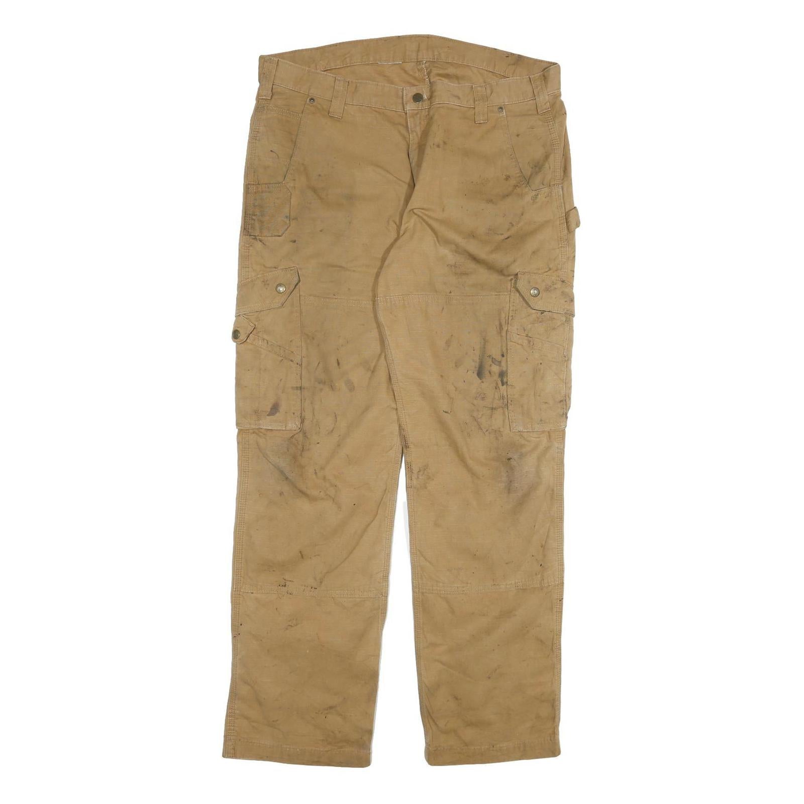 CARHARTT Mens Cotton Blend Brown Relaxed Straight Trousers W36 L31 Workwear