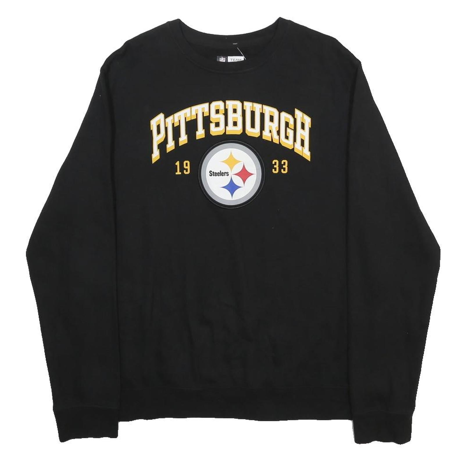 NFL Mens Black Pittsburgh Steelers Crew Neck L Cotton Blend Sweatshirt