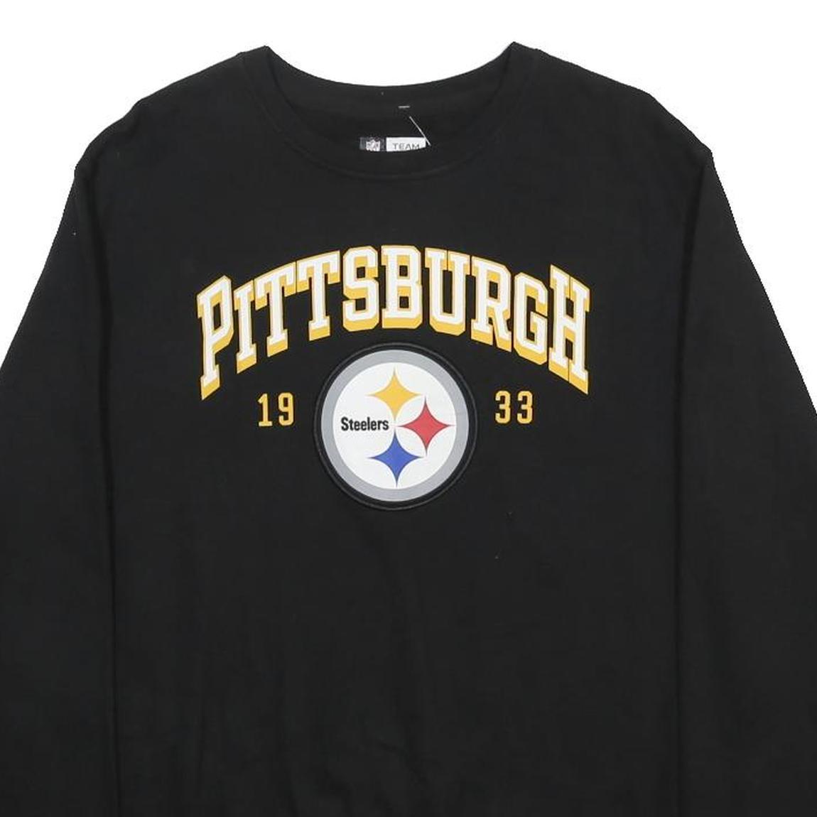 NFL Mens Black Pittsburgh Steelers Crew Neck L Cotton Blend Sweatshirt