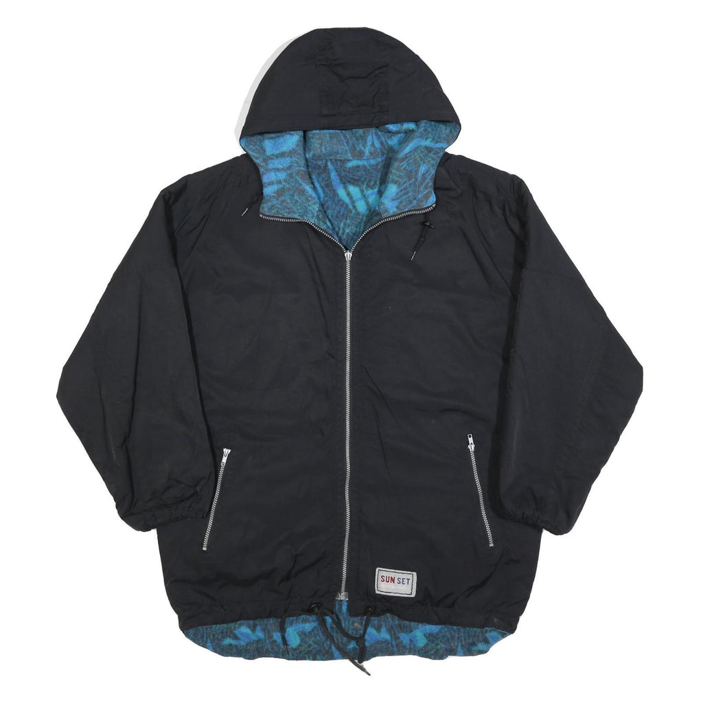 SUNSET Womens Black & Blue Reversible Hooded Jacket XL Polyester Blend Zip Plain