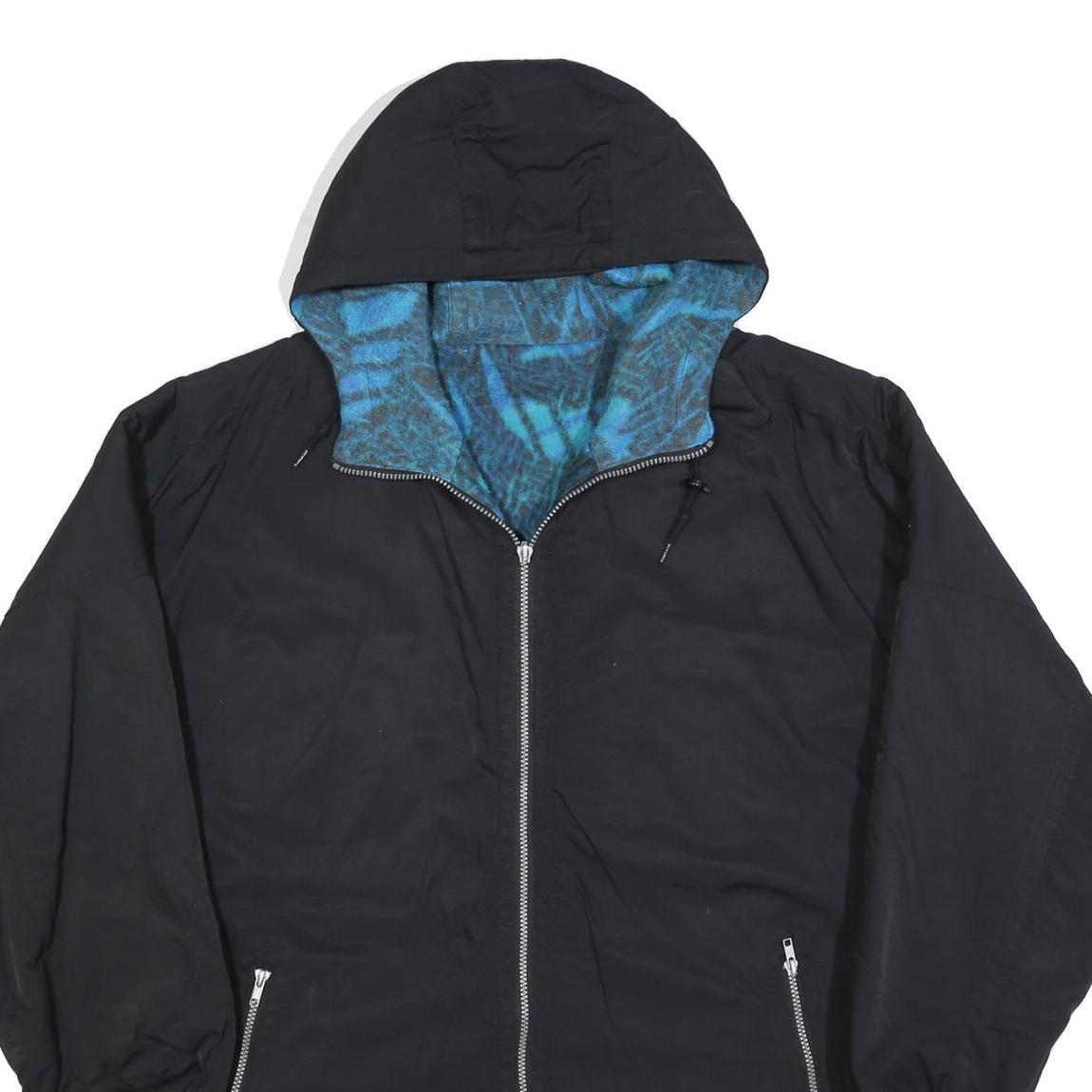 SUNSET Womens Black & Blue Reversible Hooded Jacket XL Polyester Blend Zip Plain