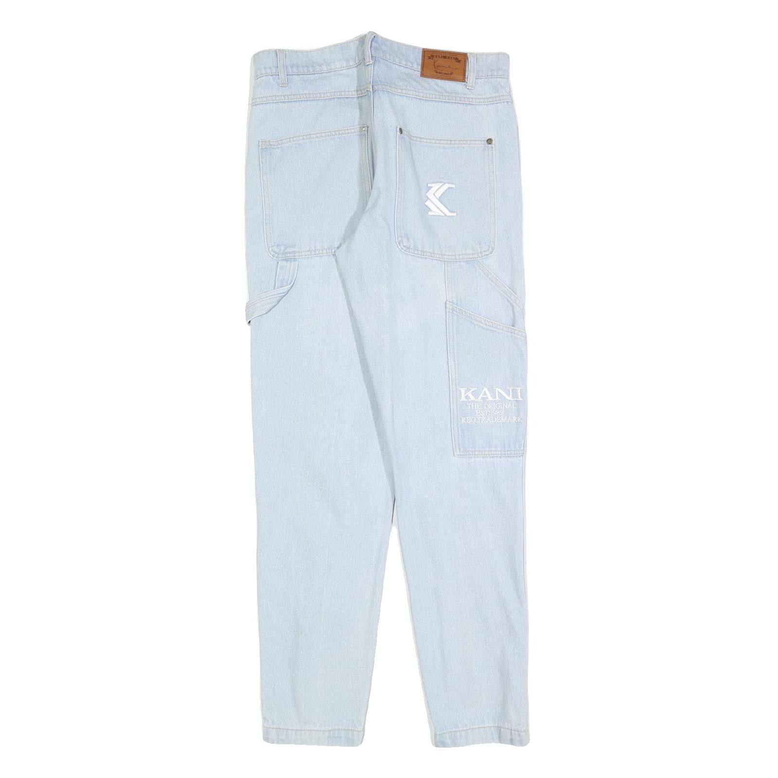 KARL KANI Womens Slim Light Blue Denim Jeans W32 L32 Distressed Zip