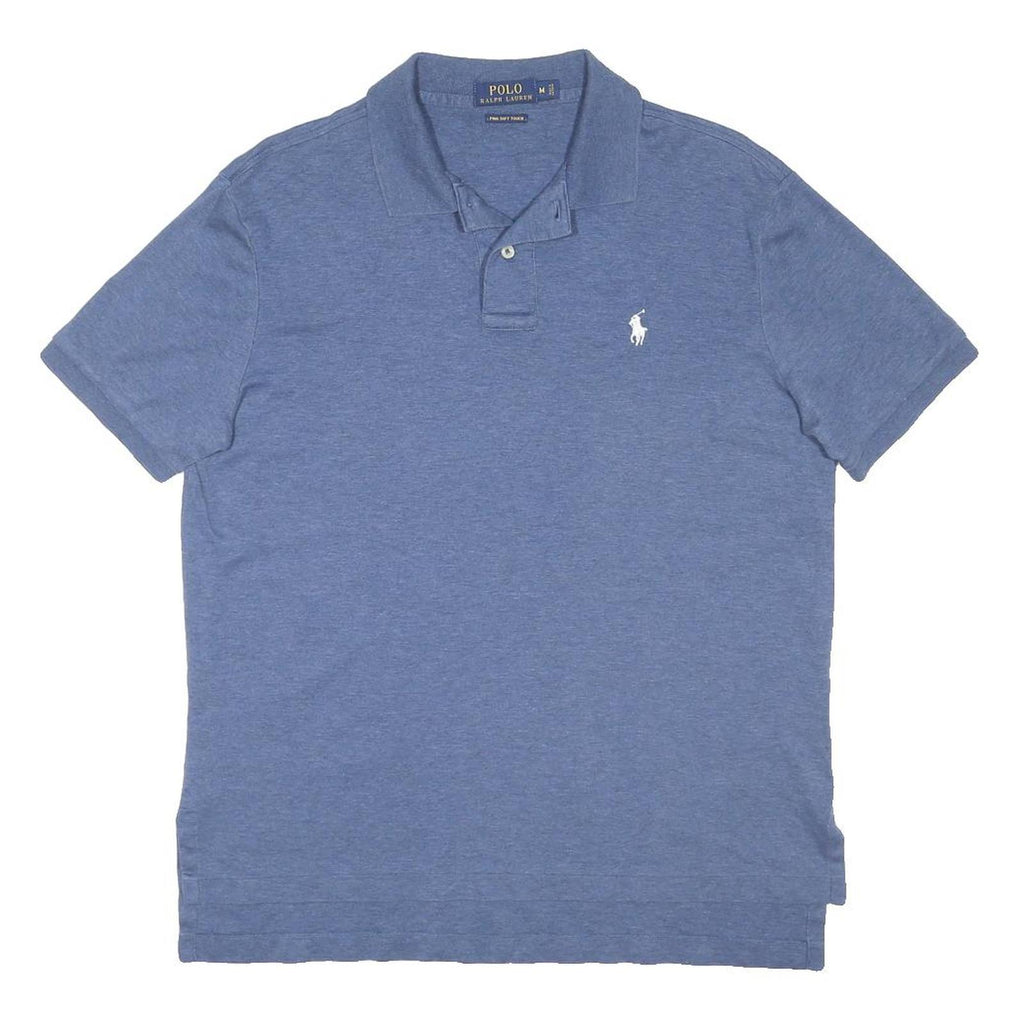 POLO RALPH LAUREN Mens Blue Short Sleeve Plain M Cotton Blend Polo Shirt