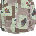 DIVINA Womens Green Brown Leaf Print Shirt Long Sleeve Collared M Relaxed Fit