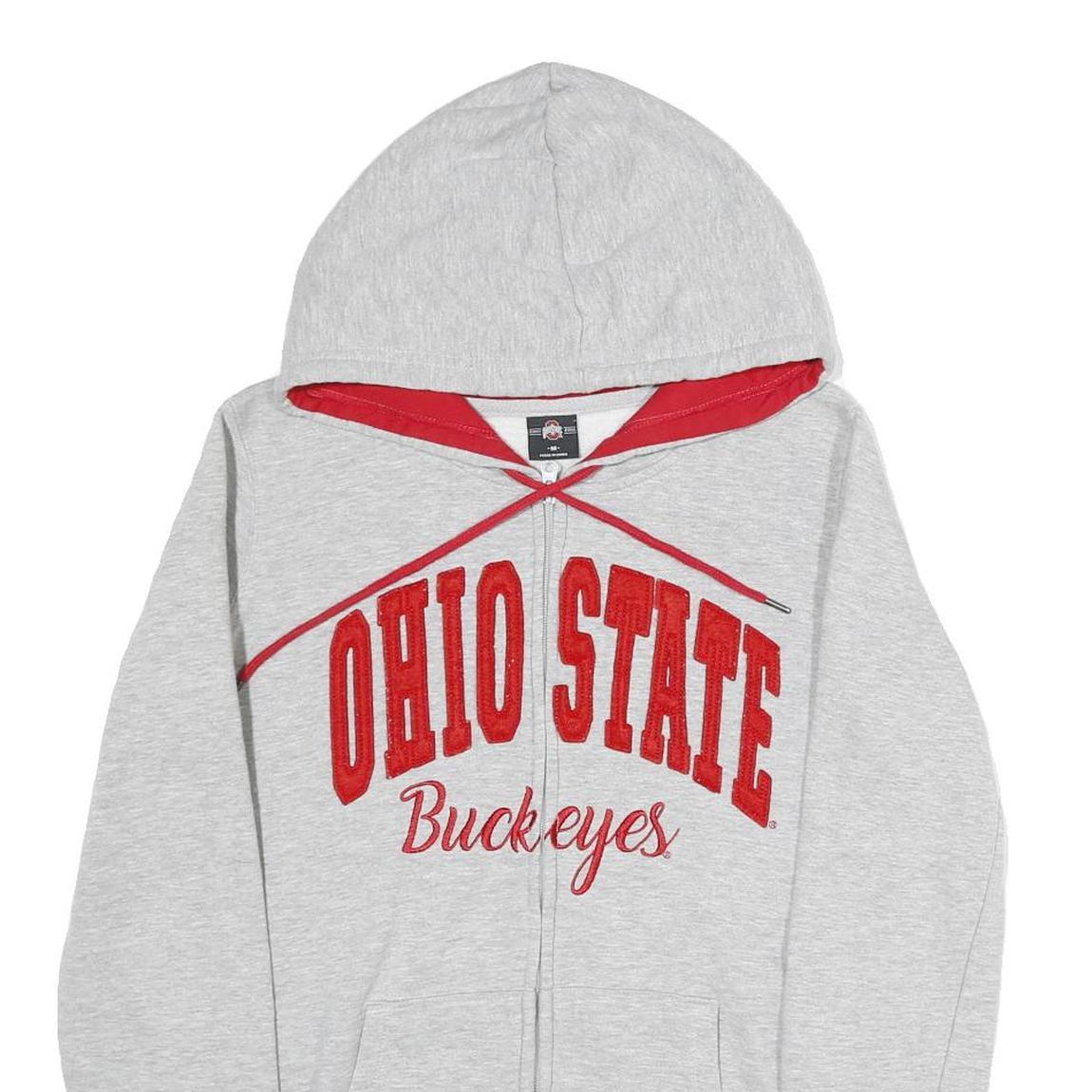 OHIOSTATE Mens Grey & Red Ohio State Buckeyes Zip Hoodie M Cotton