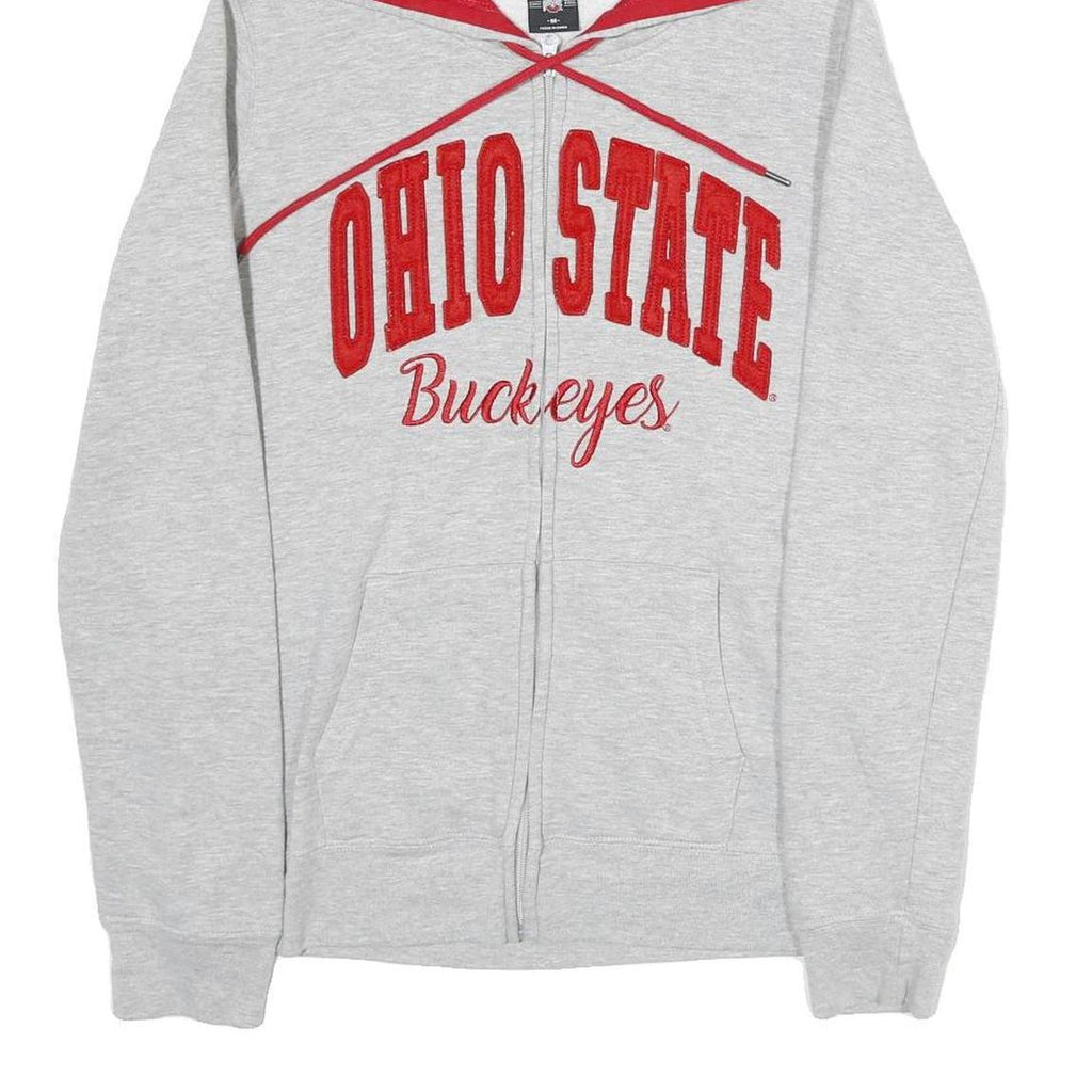 OHIOSTATE Mens Grey & Red Ohio State Buckeyes Zip Hoodie M Cotton