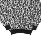 Womens Black & Grey Patterned Acrylic Blend Jumper Crew Neck Waffle Knit M