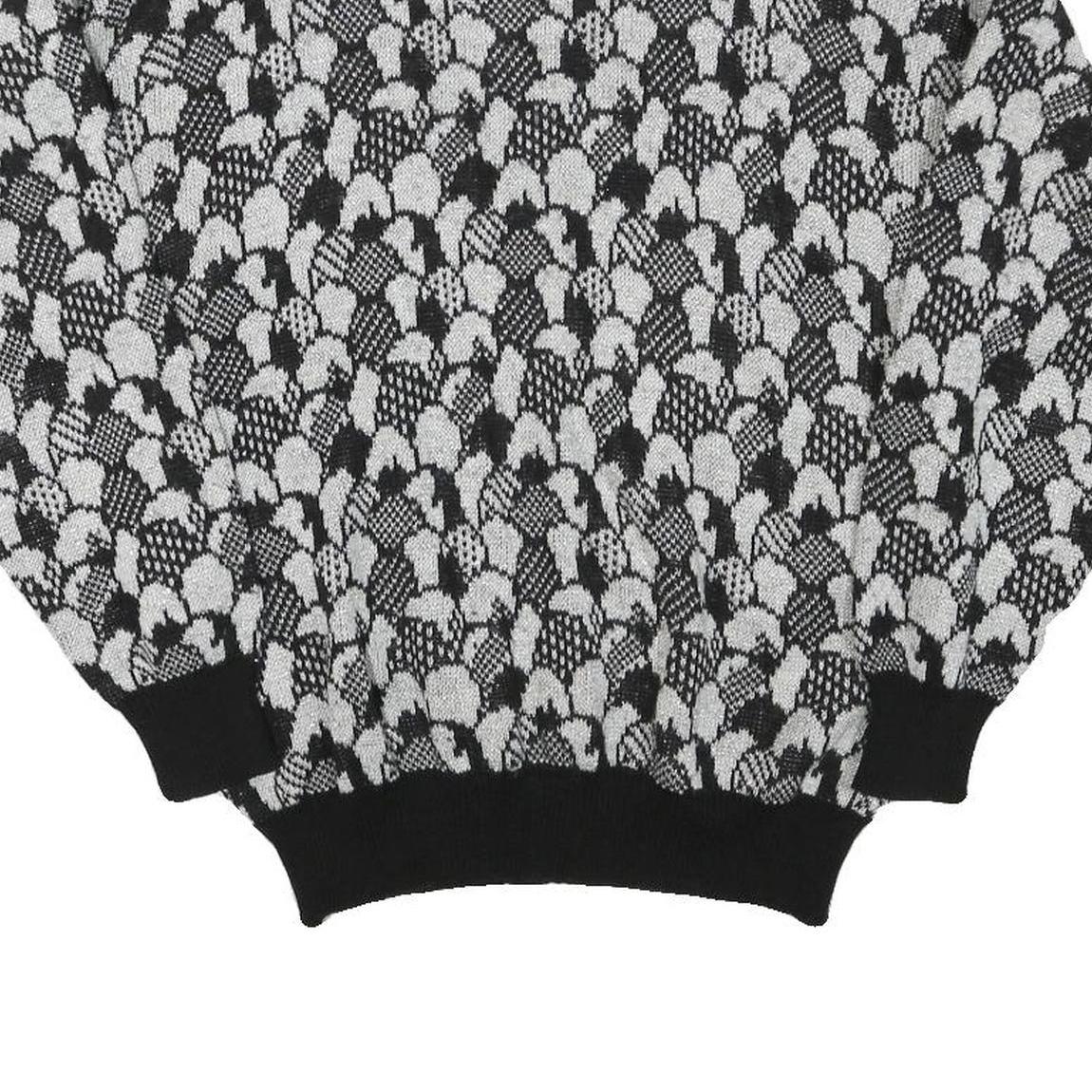 Womens Black & Grey Patterned Acrylic Blend Jumper Crew Neck Waffle Knit M