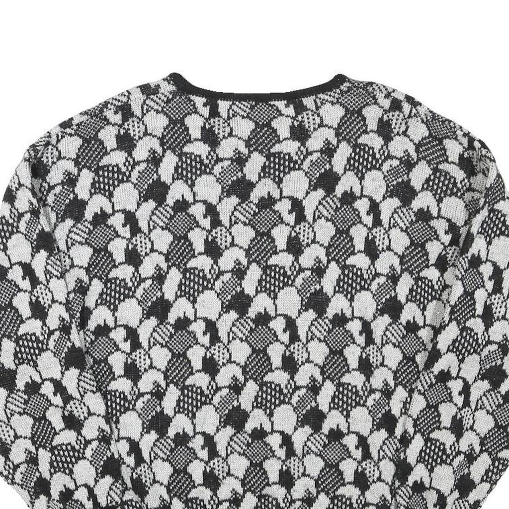 Womens Black & Grey Patterned Acrylic Blend Jumper Crew Neck Waffle Knit M