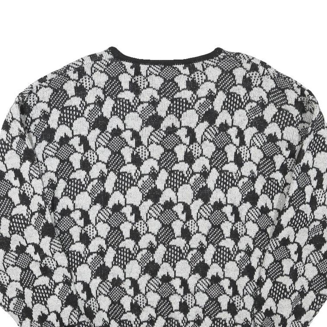 Womens Black & Grey Patterned Acrylic Blend Jumper Crew Neck Waffle Knit M