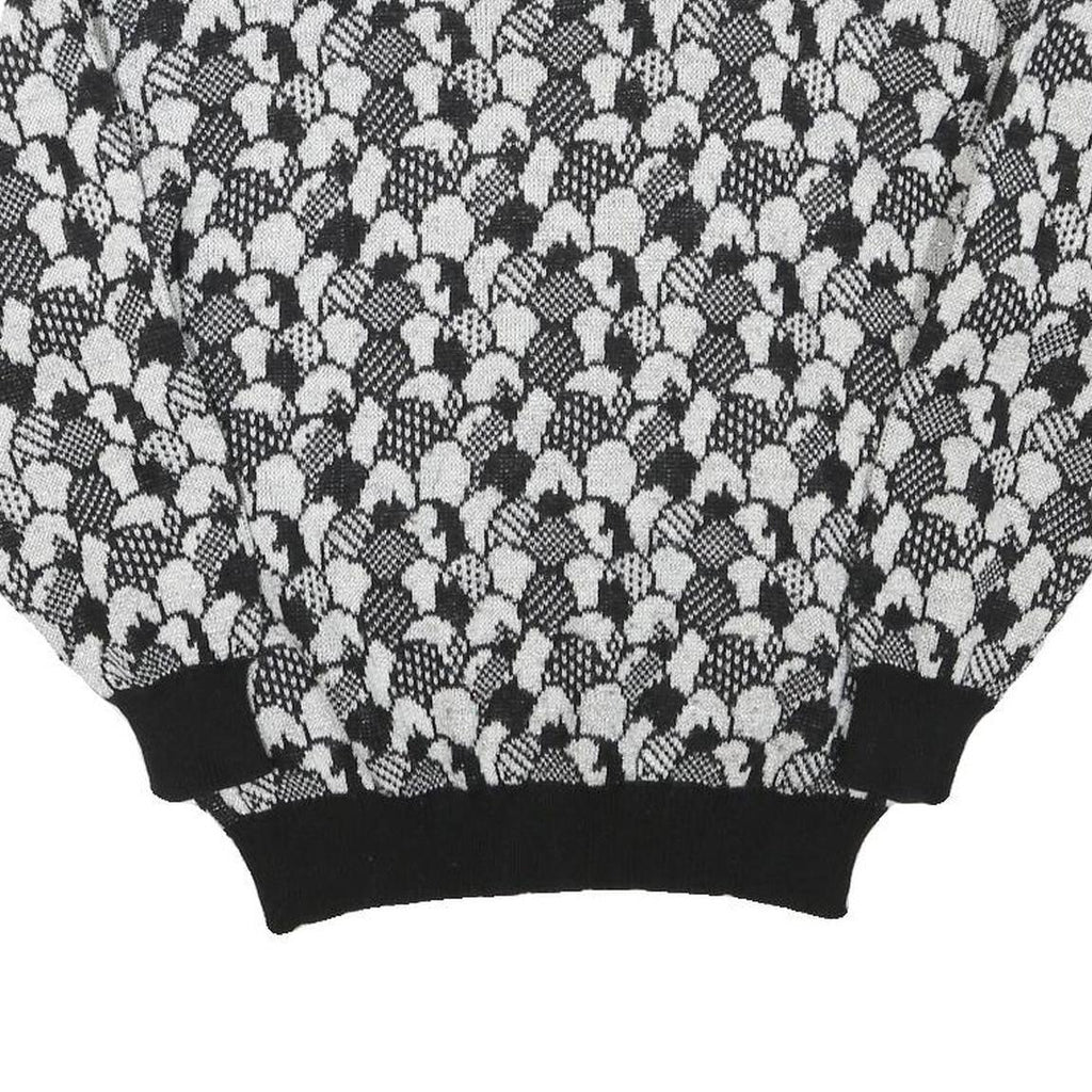 Womens Black & Grey Patterned Acrylic Blend Jumper Crew Neck Waffle Knit M