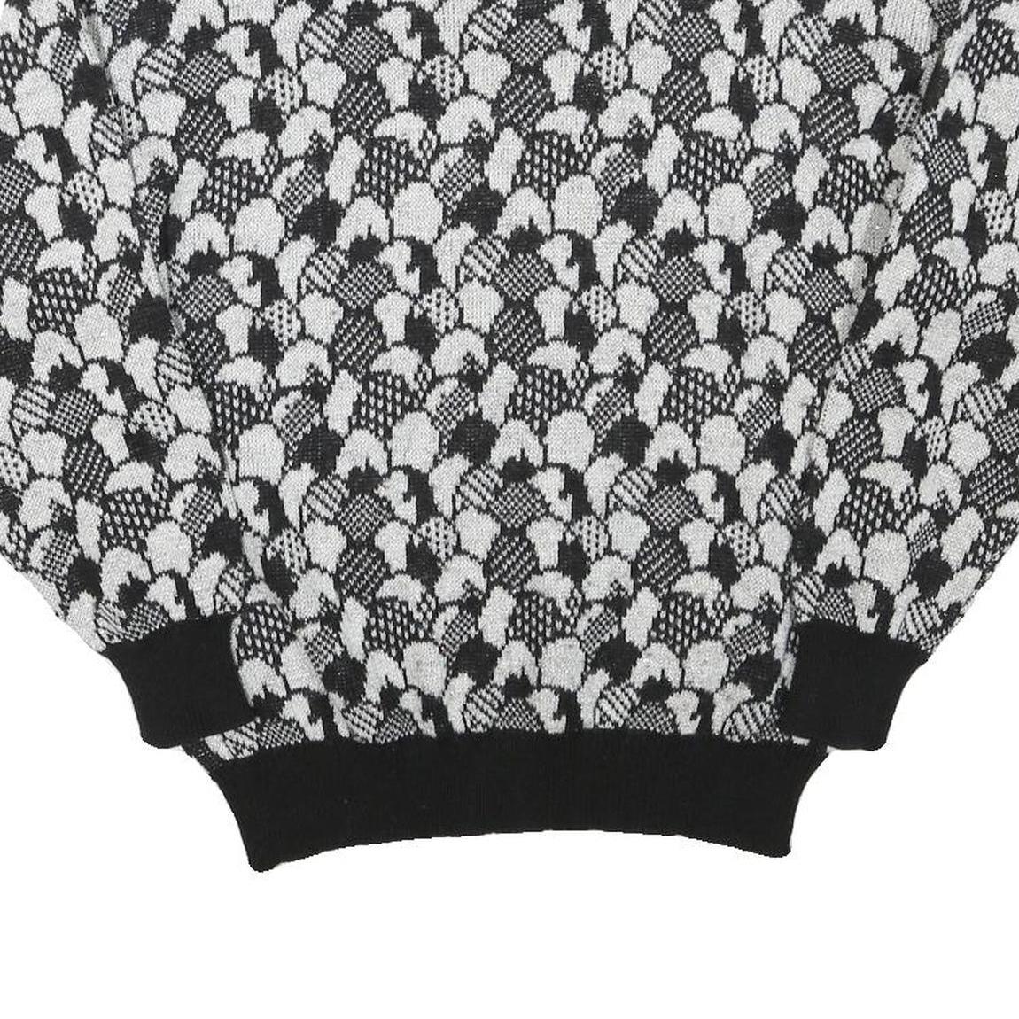 Womens Black & Grey Patterned Acrylic Blend Jumper Crew Neck Waffle Knit M