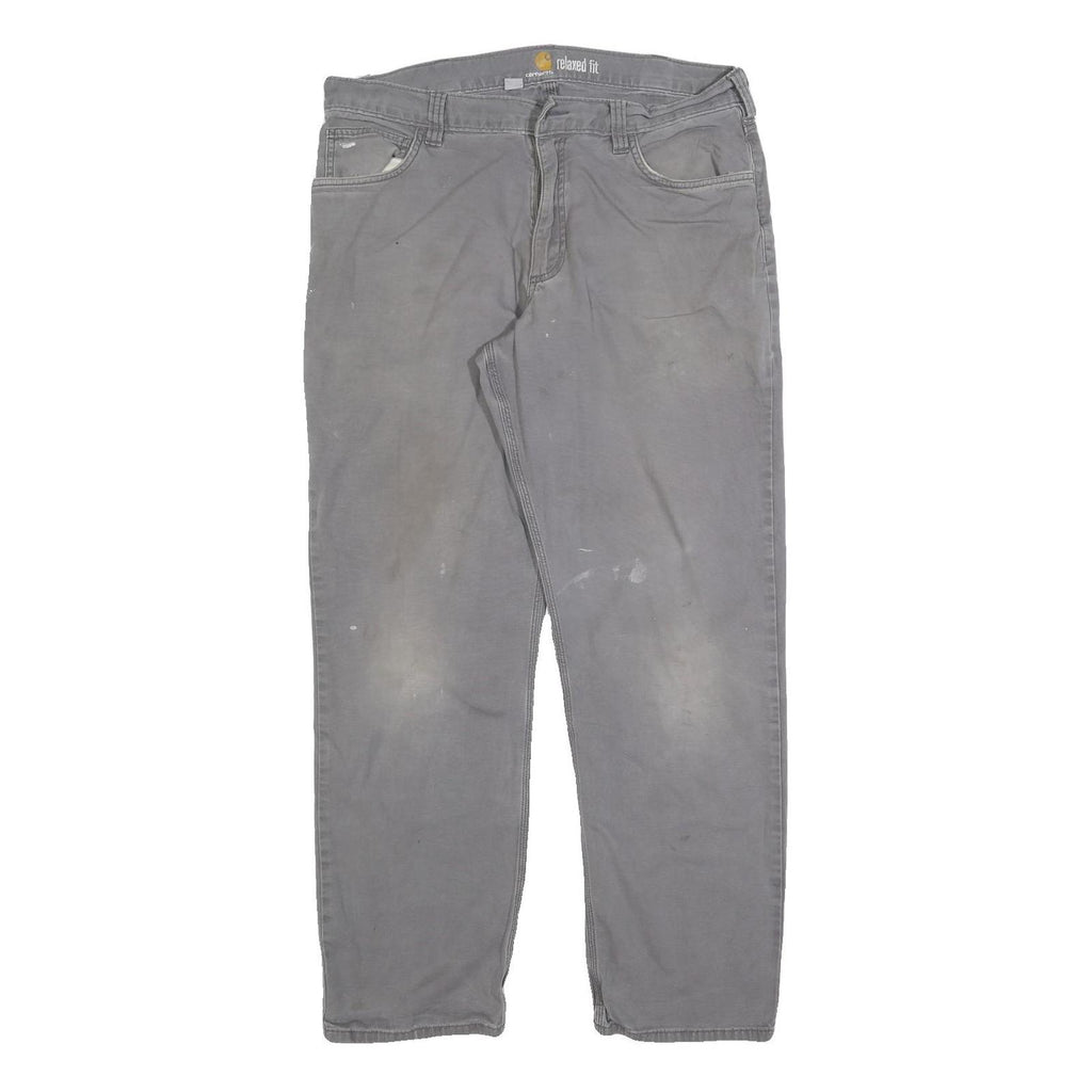 CARHARTT Mens Grey Relaxed Fit Straight Denim Jeans Zip W36 L32 Durable Workwear
