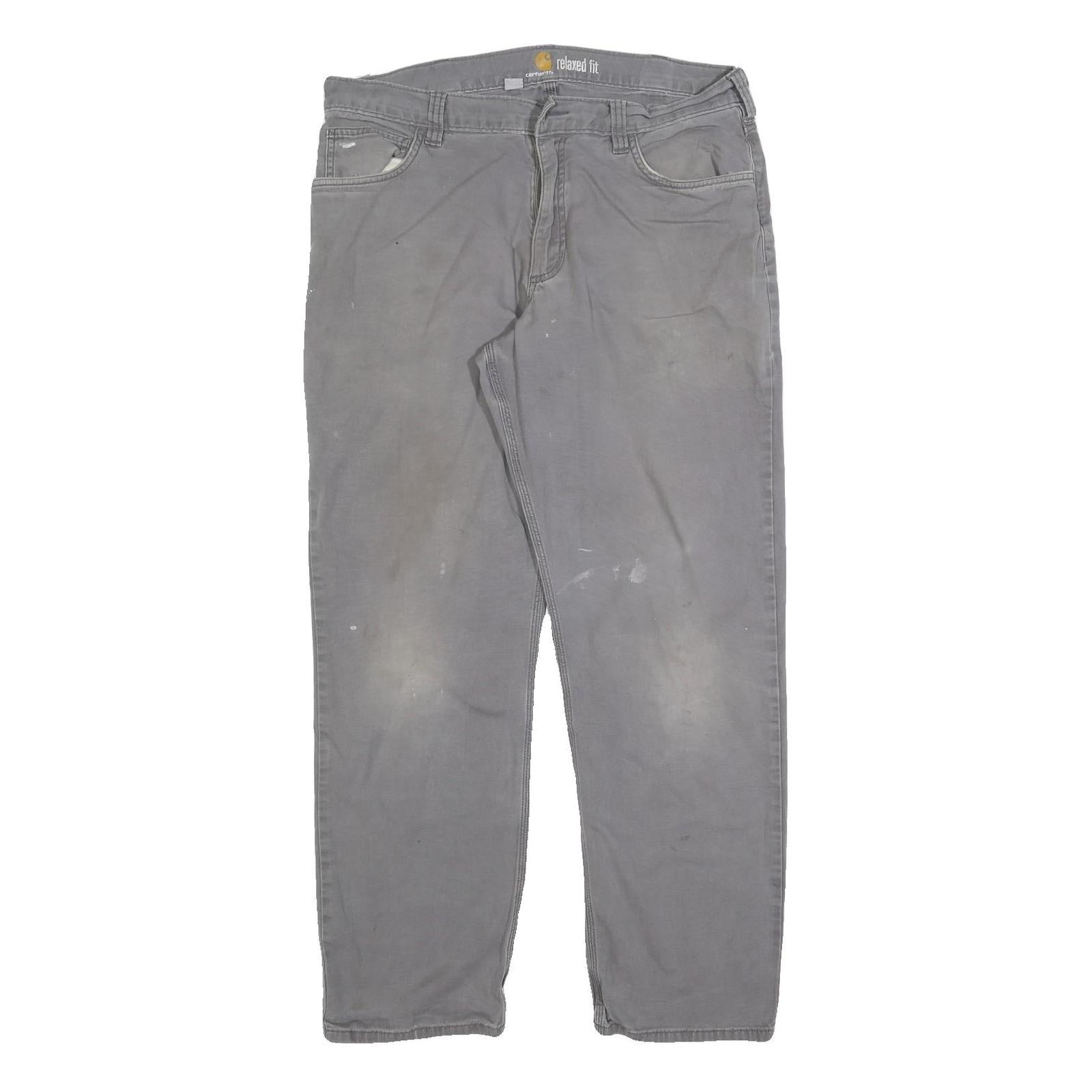 CARHARTT Mens Grey Relaxed Fit Straight Denim Jeans Zip W36 L32 Durable Workwear