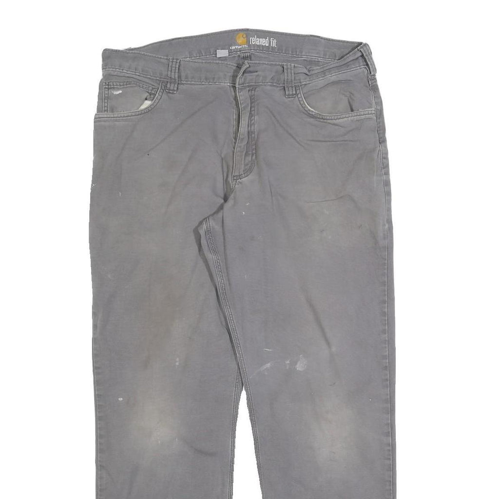 CARHARTT Mens Grey Relaxed Fit Straight Denim Jeans Zip W36 L32 Durable Workwear