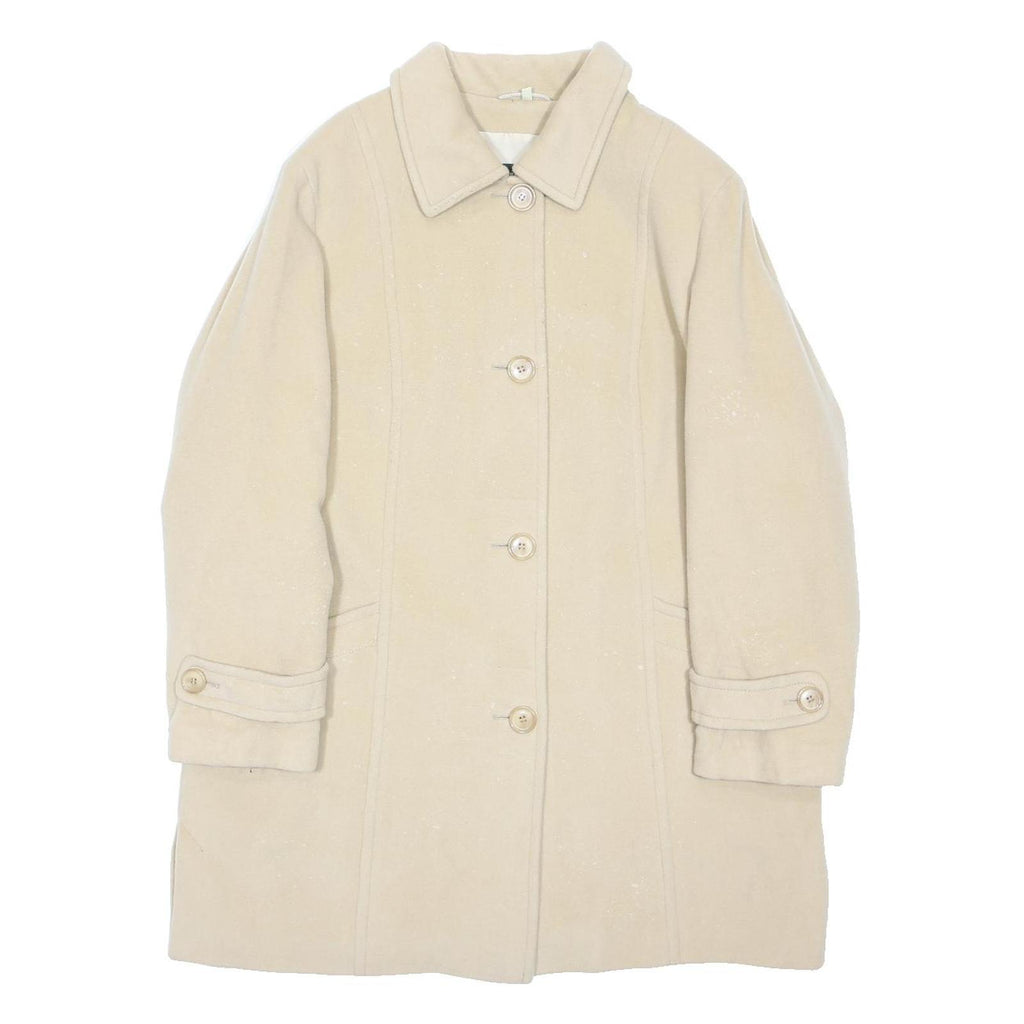 ROWLANDS Womens Beige Wool Plain Jacket UK 20 Button Closure Classic Fit Woollen