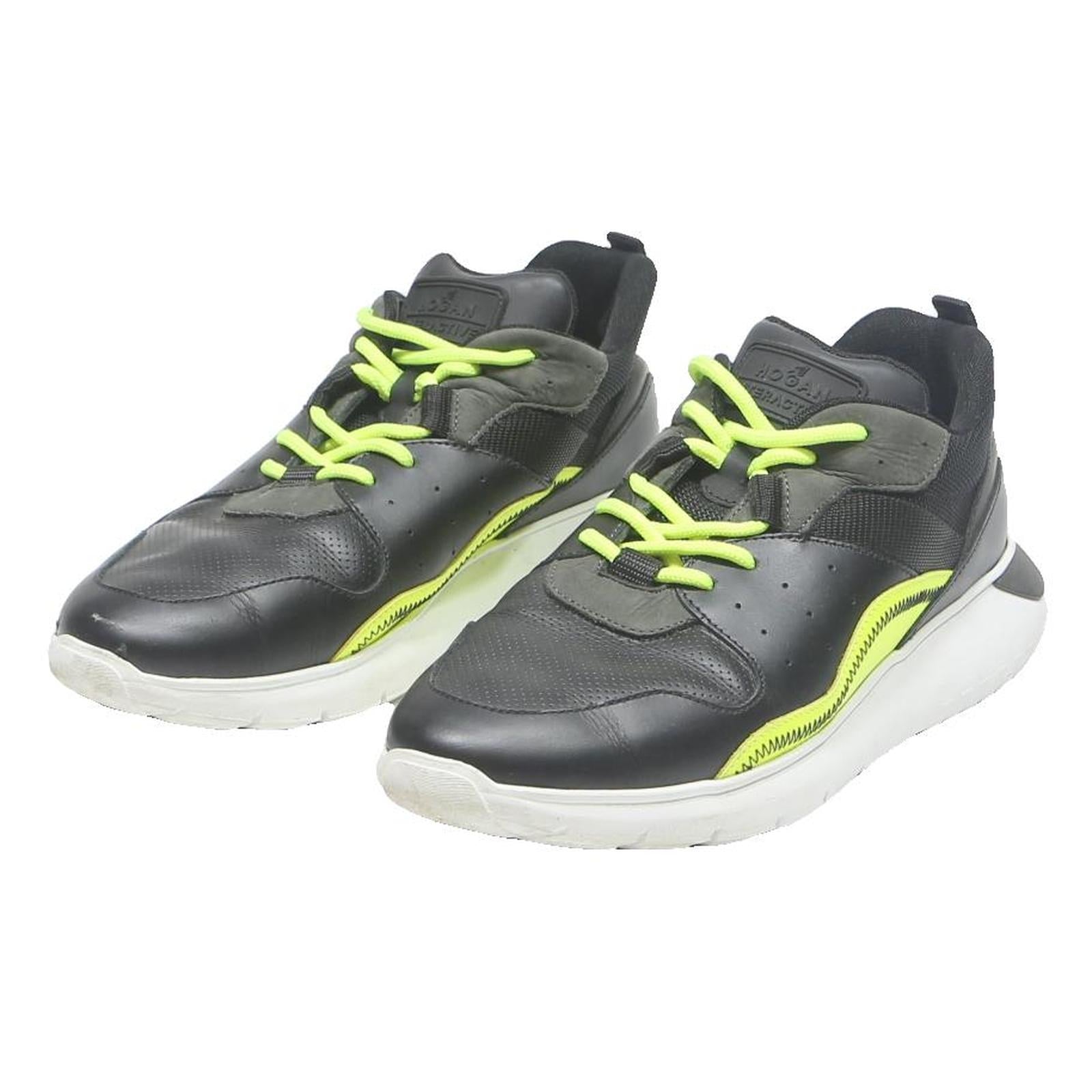 HOGAN Mens Black Neon Yellow Synthetic Trainers UK 8 Lightweight Comfortable
