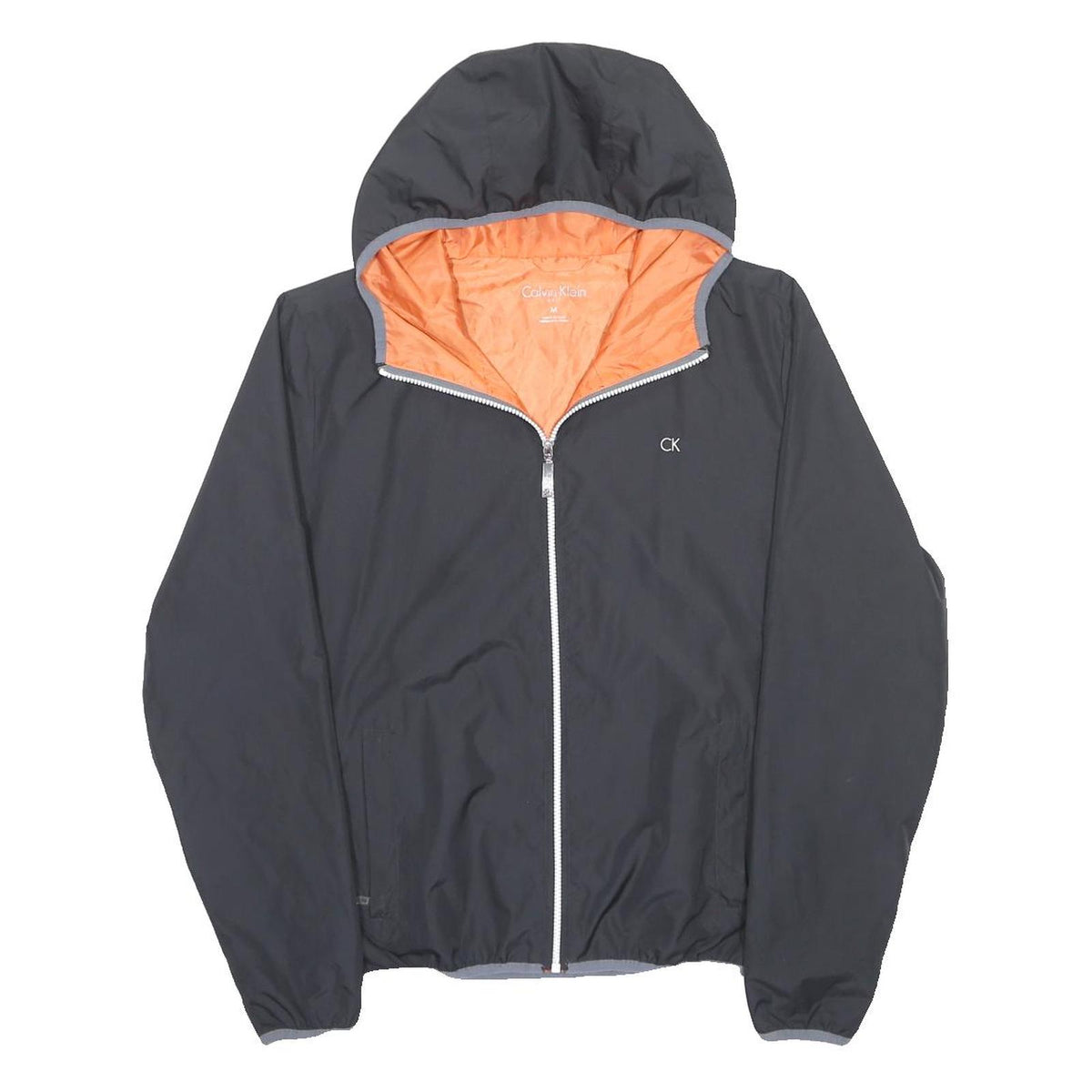 CALVIN KLEIN Mens Black & Orange Hooded Jacket M Polyester Zip Casual
