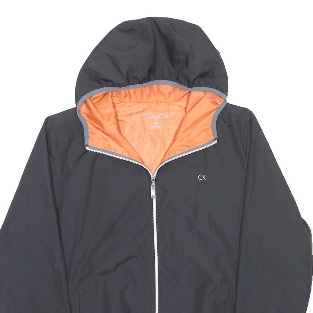 CALVIN KLEIN Mens Black & Orange Hooded Jacket M Polyester Zip Casual