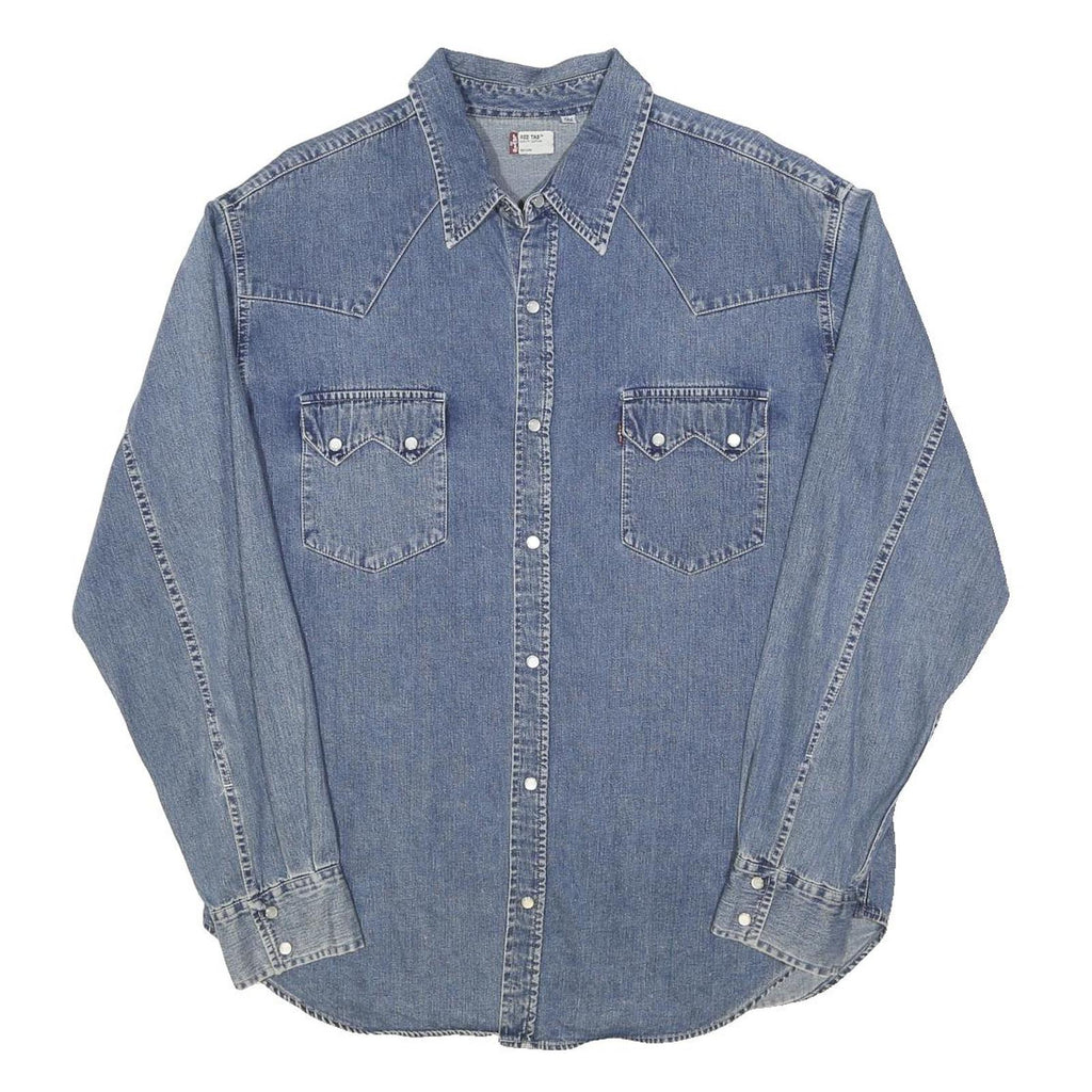 LEVI'S Mens Blue Denim Shirt XL Classic Western Style Button Fastening