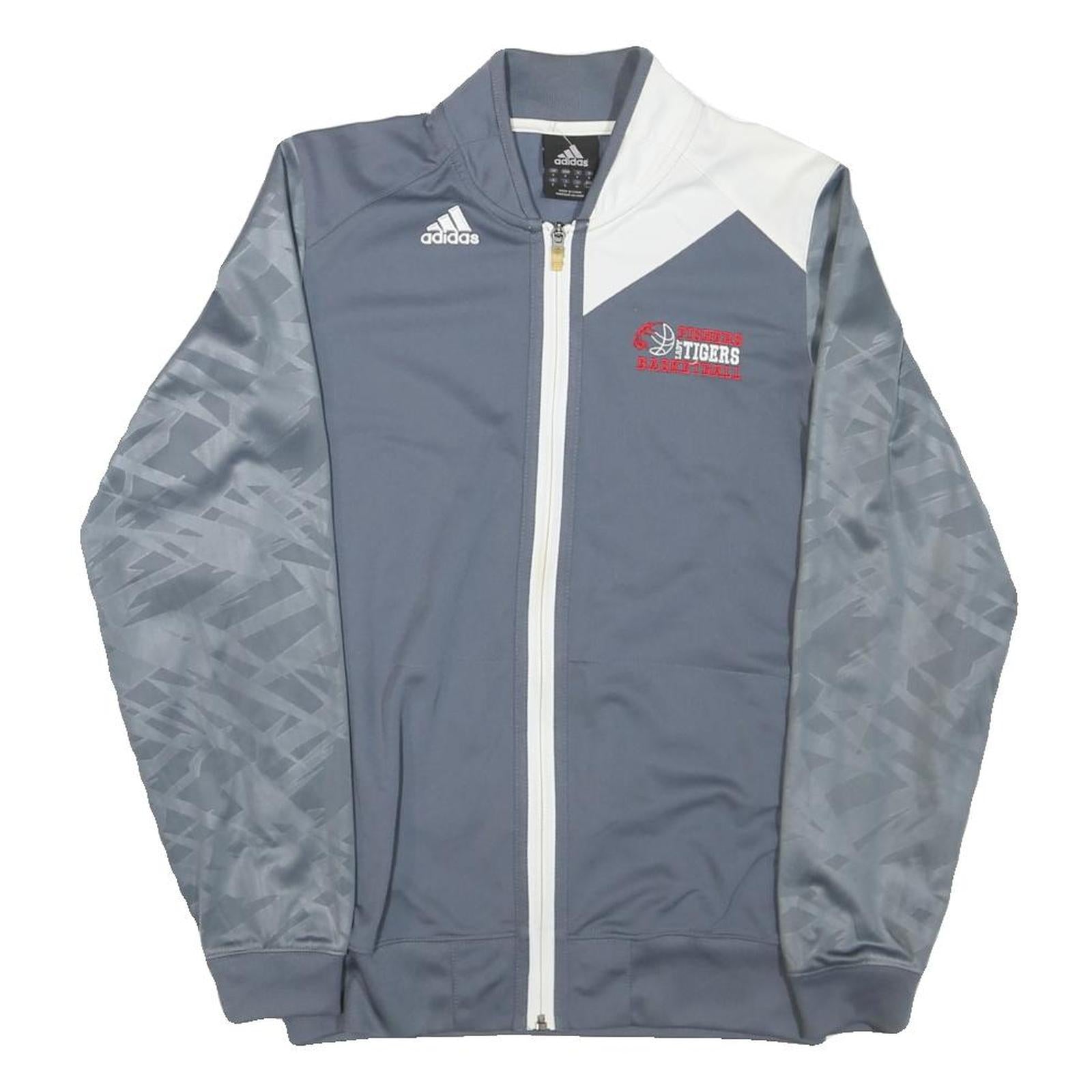 ADIDAS Mens Grey & White Tigers Basketball Track Jacket S Polyester Blend