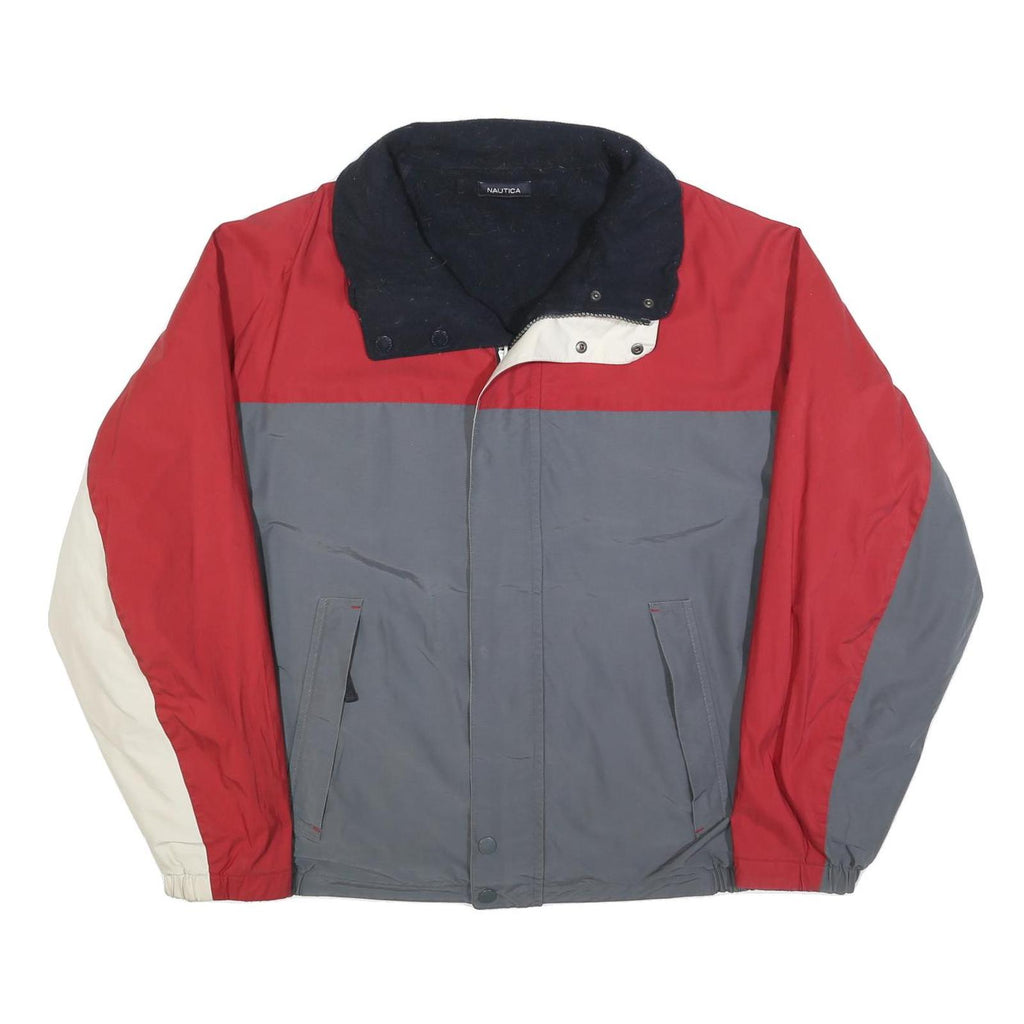 NAUTICA Mens Red Grey & Cream Colourblock Zip Jacket 2XL Polyester Blend Casual