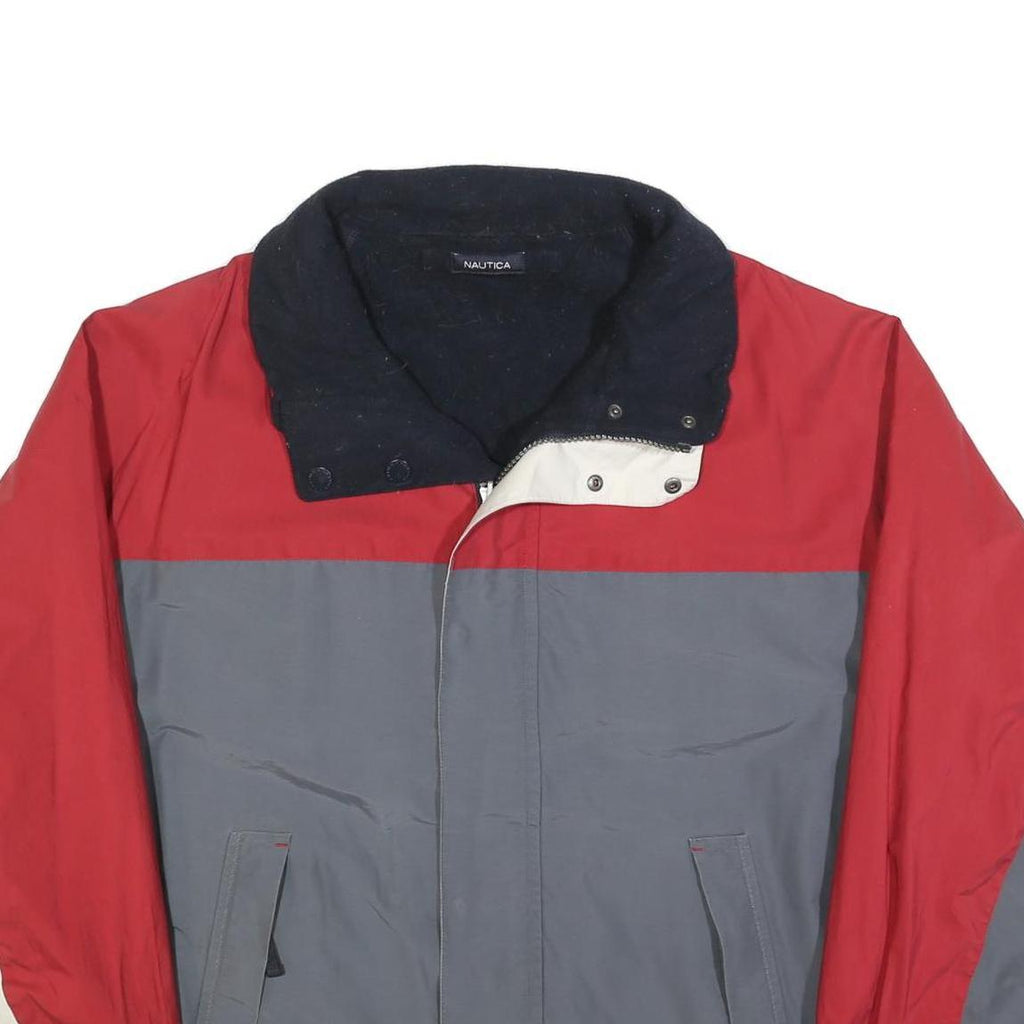 NAUTICA Mens Red Grey & Cream Colourblock Zip Jacket 2XL Polyester Blend Casual