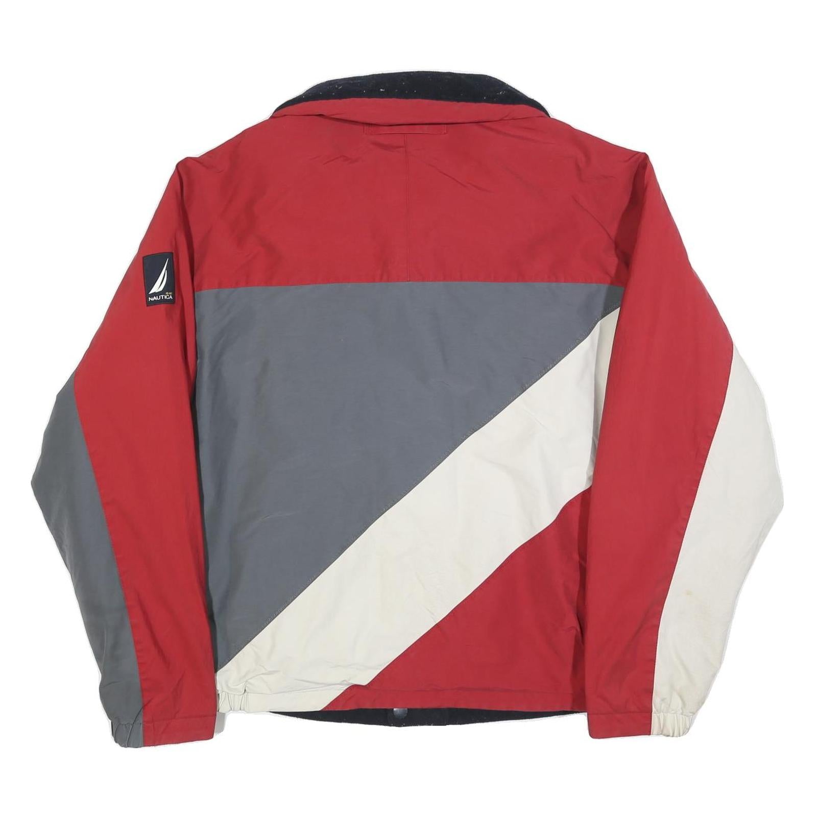 NAUTICA Mens Red Grey & Cream Colourblock Zip Jacket 2XL Polyester Blend Casual