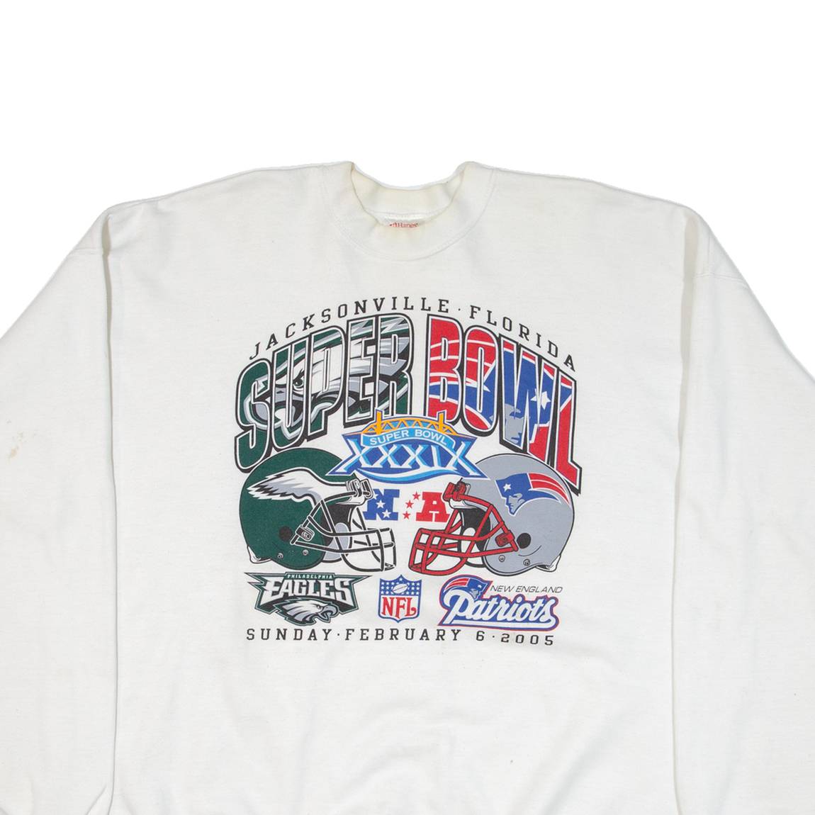 HANES Jacksonville Florida Super Bowl 2005 Mens Sweatshirt White USA 2XL