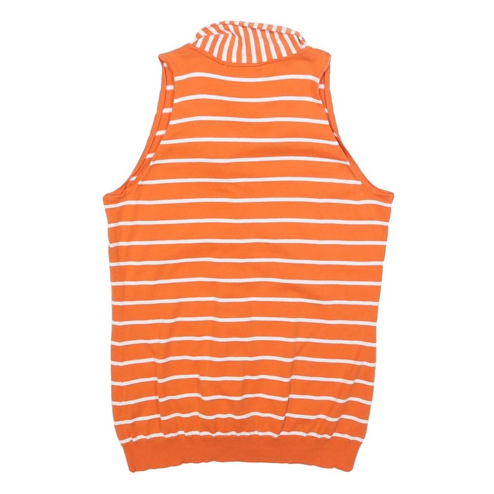 LAUREN RALPH LAUREN Womens Orange & White Striped Sleeveless Top Tie Neck L