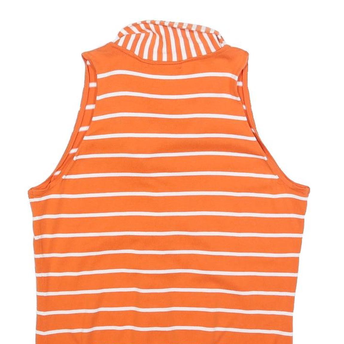 LAUREN RALPH LAUREN Womens Orange & White Striped Sleeveless Top Tie Neck L