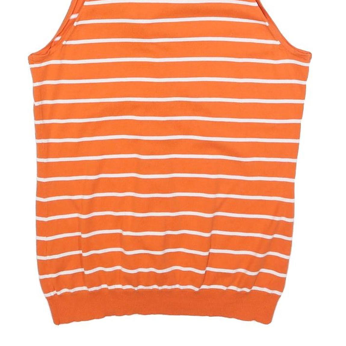 LAUREN RALPH LAUREN Womens Orange & White Striped Sleeveless Top Tie Neck L
