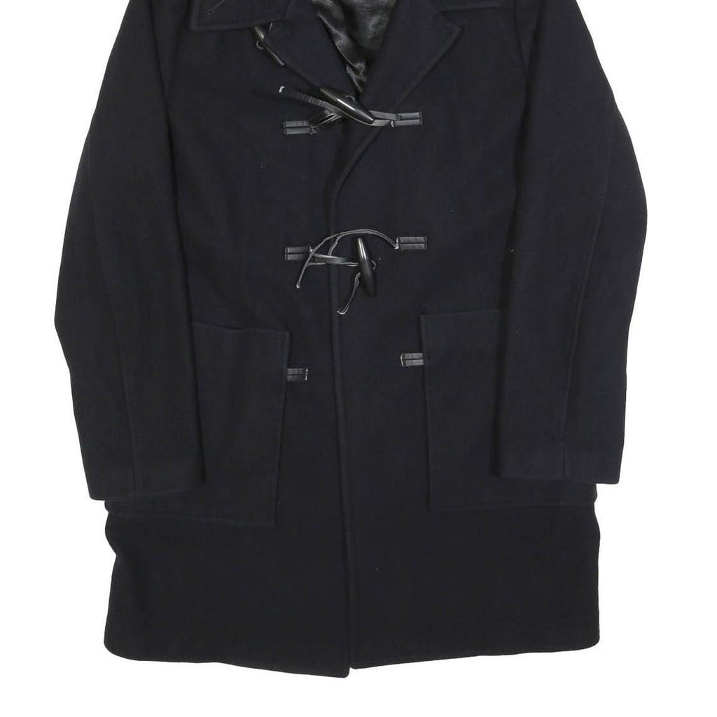 SANDRO Womens Black Wool Blend Button Jacket L Hooded Classic Fit Outerwear