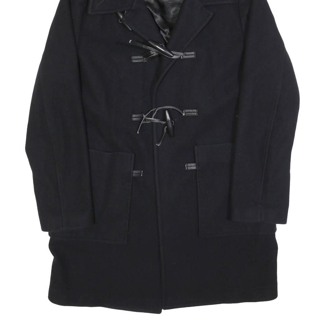 SANDRO Womens Black Wool Blend Button Jacket L Hooded Classic Fit Outerwear