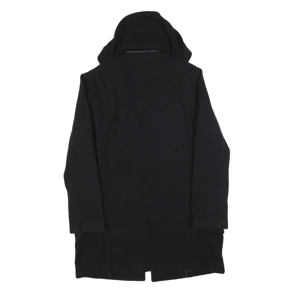 SANDRO Womens Black Wool Blend Button Jacket L Hooded Classic Fit Outerwear