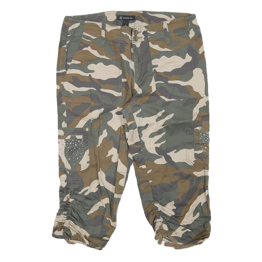 INC Womens Camouflage Cargo Shorts L W33 Ruched Hem Pocket Detail