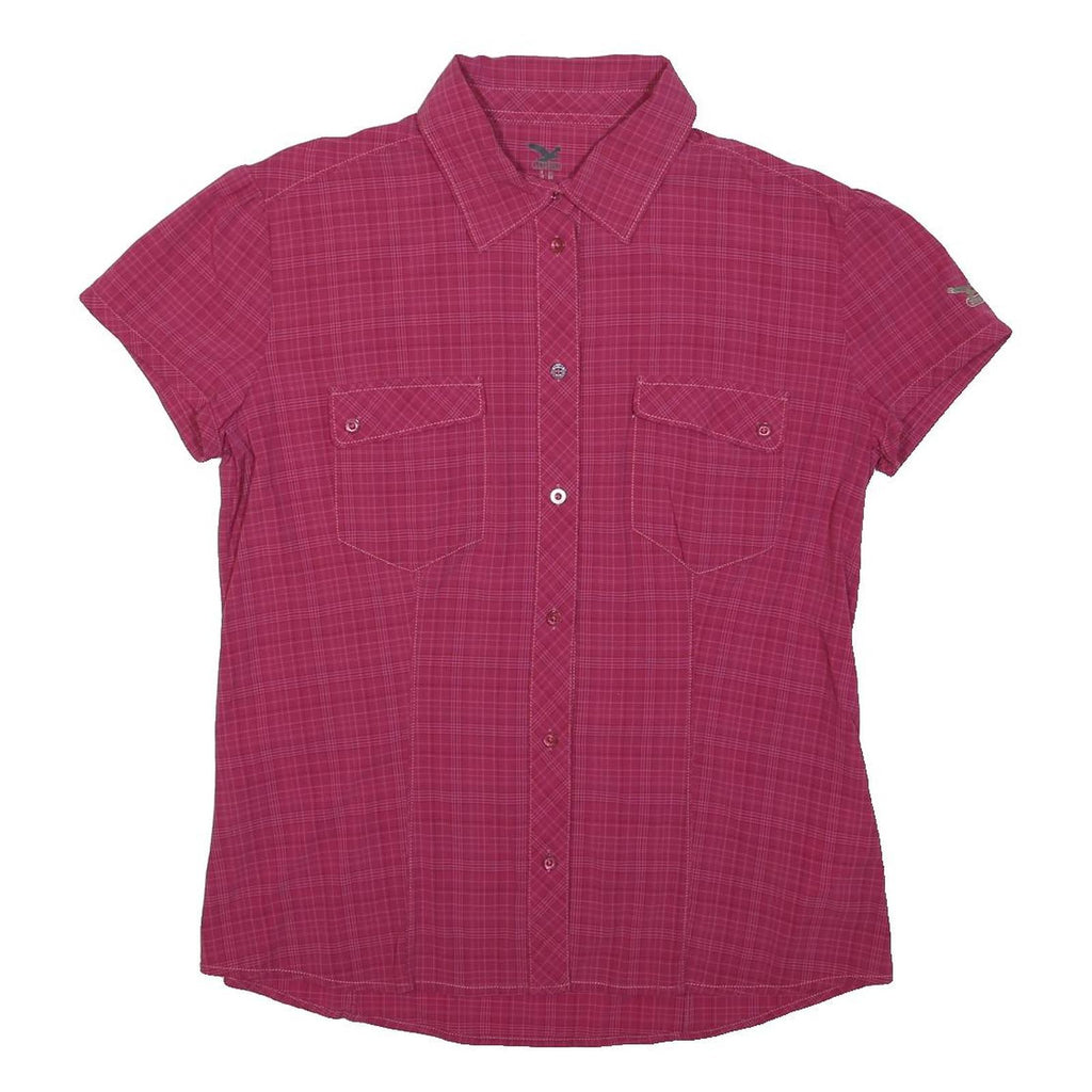 SALEWA Womens Pink Check Shirt L Short Sleeve Lightweight Outdoor Casual