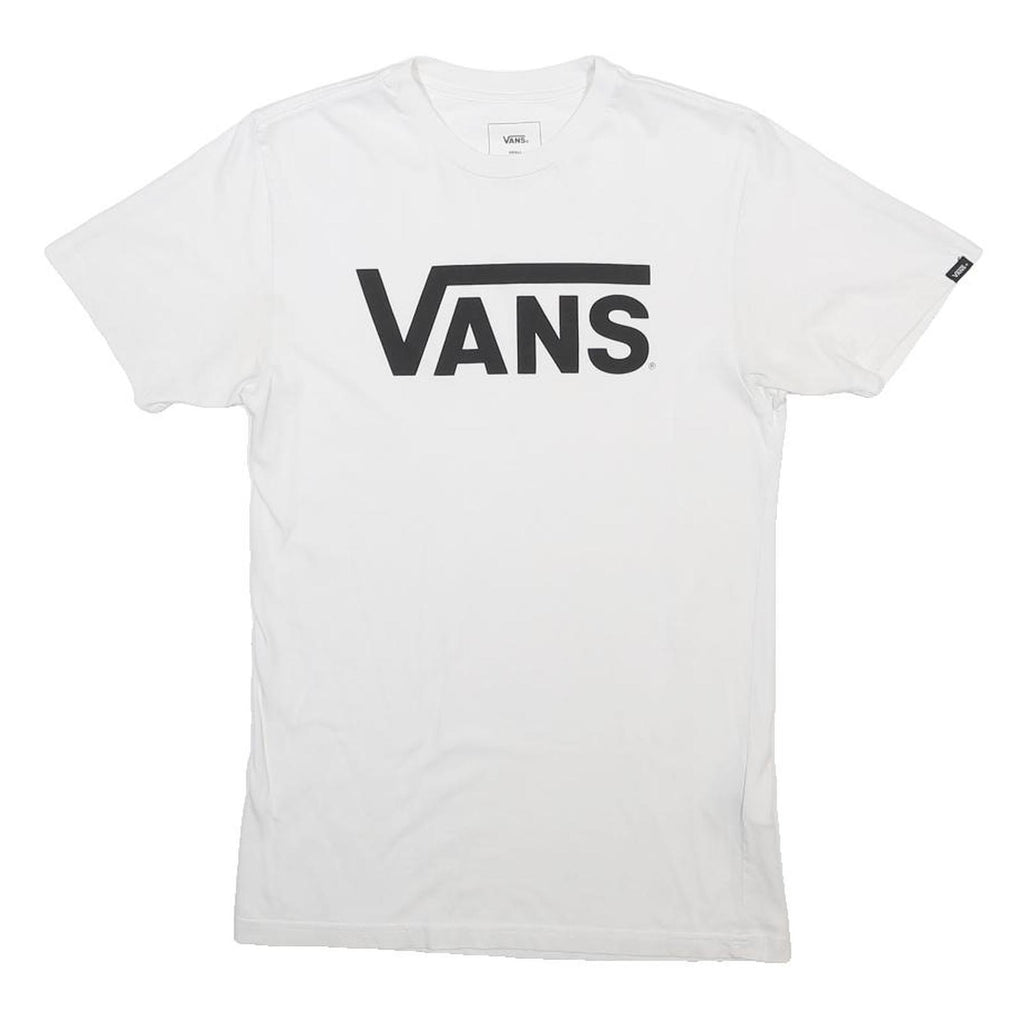 VANS Mens White Classic Logo T-Shirt S Short Sleeve Crew Neck Cotton Blend