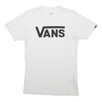 VANS Mens White Classic Logo T-Shirt S Short Sleeve Crew Neck Cotton Blend