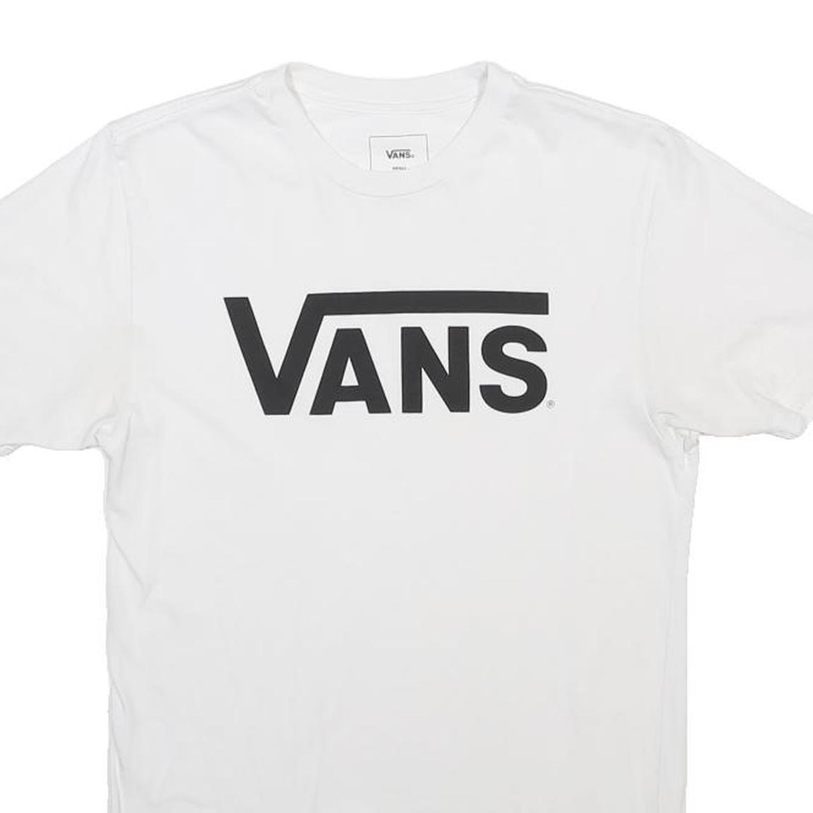 VANS Mens White Classic Logo T-Shirt S Short Sleeve Crew Neck Cotton Blend