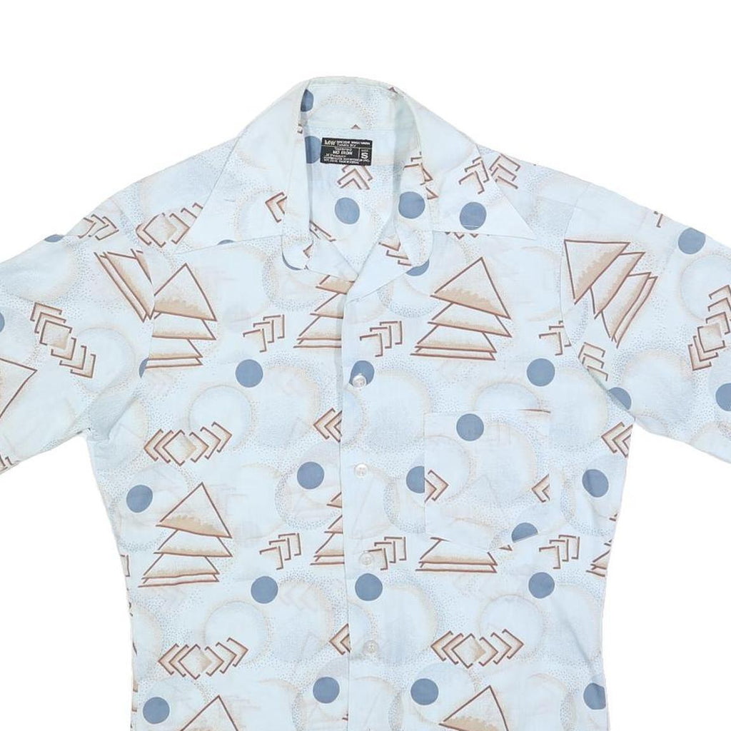 JC PENNY Mens White & Beige Geometric Pattern Short Sleeve Shirt S Casual Cotton