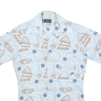 JC PENNY Mens White & Beige Geometric Pattern Short Sleeve Shirt S Casual Cotton