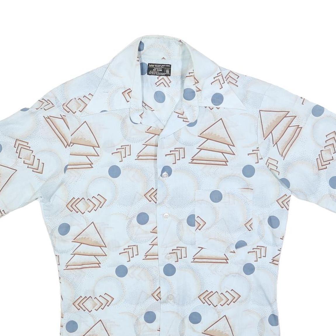 JC PENNY Mens White & Beige Geometric Pattern Short Sleeve Shirt S Casual Cotton