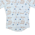 JC PENNY Mens White & Beige Geometric Pattern Short Sleeve Shirt S Casual Cotton