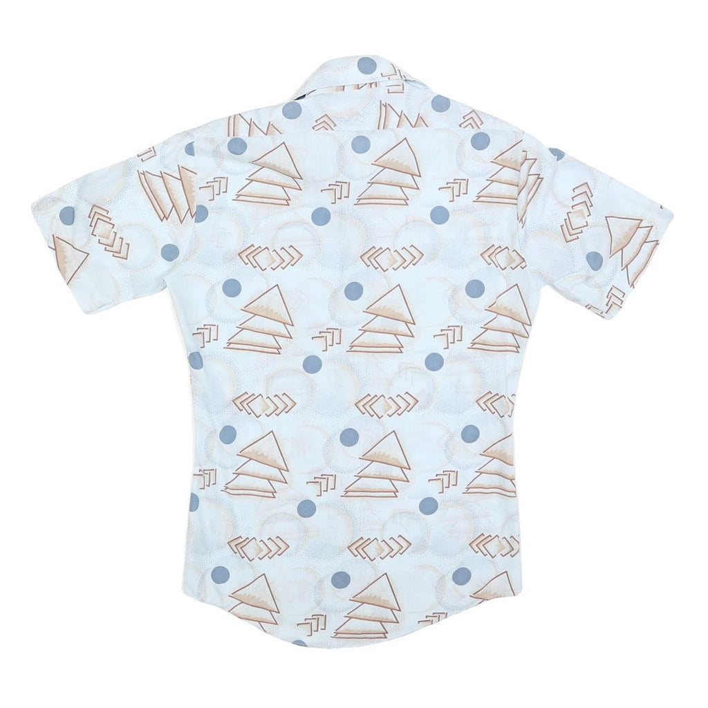 JC PENNY Mens White & Beige Geometric Pattern Short Sleeve Shirt S Casual Cotton