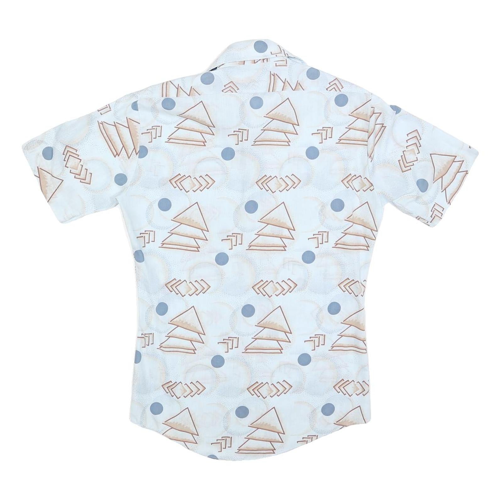 JC PENNY Mens White & Beige Geometric Pattern Short Sleeve Shirt S Casual Cotton